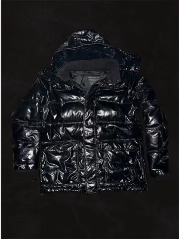 y2k 퍼 다운 자켓 기믹 헤이세이 시크 스타일 광택 그런지 블랙