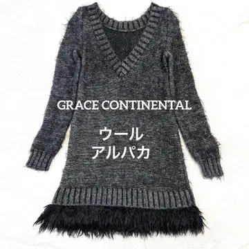 그레이스 콘티넨탈 울 알파카 혼방 V넥 프린지 니트 원피스
