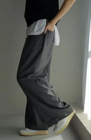 LOHEN 더블 벨트 2 턱 팬츠 그레이