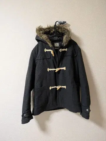 다크 그레이 더플 코트 퍼 후드 포함