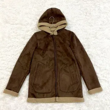 BEAMS 페이크 무스탕 코트 브라운 S 후드 아우터