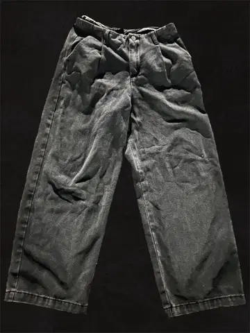 다크 그레이 와이드 팬츠 허리밴딩