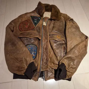 80년대 90년대 브라운 가죽 자켓 패치 포함