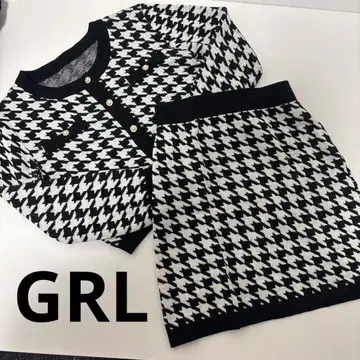 GRL 하운드투스 체크 패턴 니트 셋업