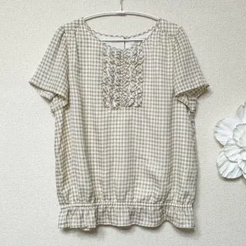 앨리스버리 L 사이즈 프릴 체크 풀오버 L13호 베이지 1회 착용