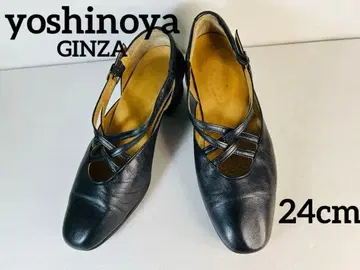 긴자 요시노야 블랙 가죽 스트랩 펌프스