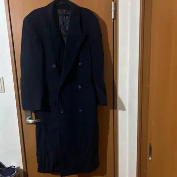 네이비 더블 브레스트 체스터 코트 롱 코트 캐시미어 혼합 이탈리아
