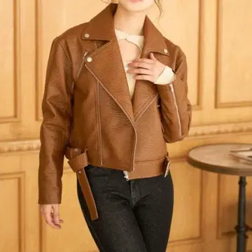 다리치 Darich 인조 가죽 라이더 자켓 브라운 Free