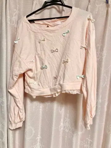 LIZLISA 리본 포함 핑크 상의 얇은 소재 프리 사이즈