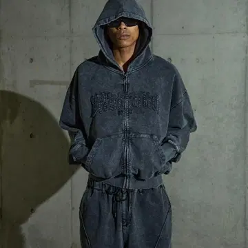 ANDER HUNK 언더한크 데미지 오버다이 지퍼 후드티 M