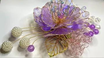 핸드메이드 코사지 보라색 모란