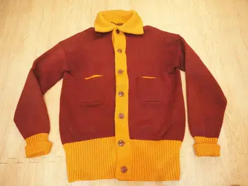 1940-50s 레어 빈티지 레터드 가디건 니트 리브 긴 2톤