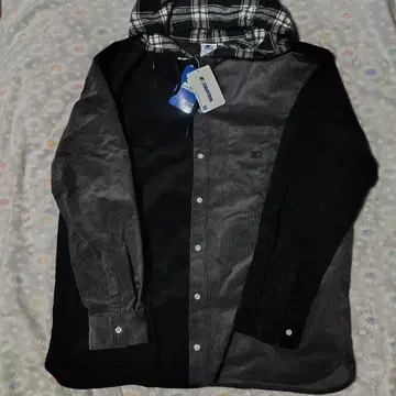 STARTER 코듀로이 셔츠 L 블랙 그레이 체크 크레이지 패턴