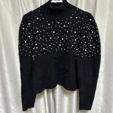 ZARA 블랙 펄 장식 하이넥 니트 M
