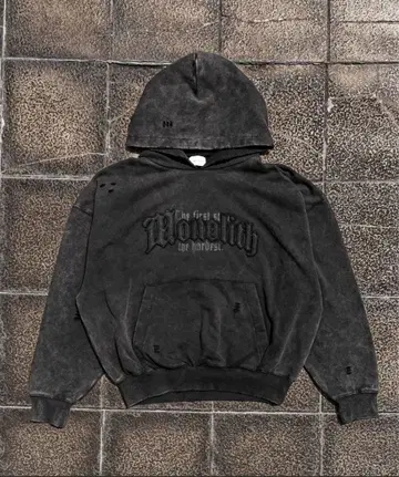 ANDER HUNK 데미지 오버 다이 후드티 그레이 M