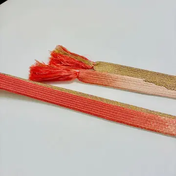 순수 실크 허리띠 예복용 고려조 살몬 핑크 그라데이션에 금실 중고