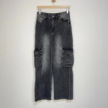 구제 의류 와이드 팬츠 S 사이즈 남성용 블랙