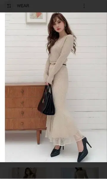 RESEXXY 베이지 니트 핏&플레어 롱 원피스