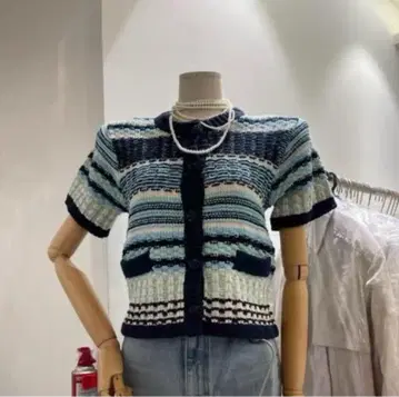 한국 douze 스트라이프 반팔 가디건