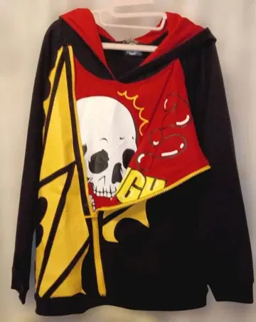 DIG DEEP 락 비주얼계 스컬 프린트 비대칭 후드티