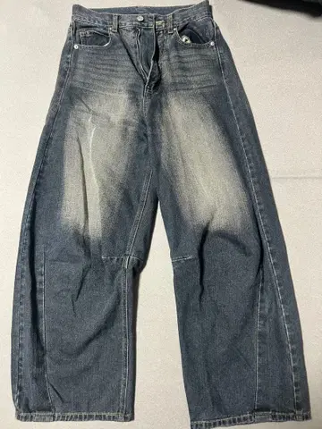 다크 블루 블랙 데님 배기 커브 청바지