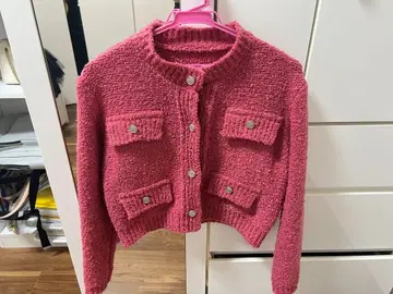 핑크 노카라 자켓 버튼 포함