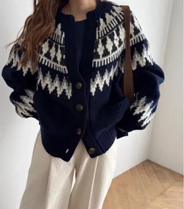 CANAL JEAN Elmar 노르딕 무늬 니트 가디건 네이비