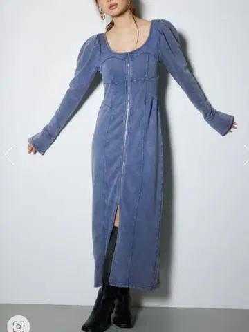데님 블루 집업 롱 원피스