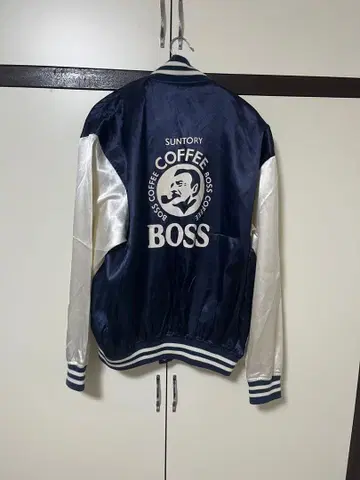 BOSS 커피 로고 바시티 자켓 네이비