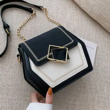 육각형 숄더백 블랙 화이트 캐주얼 엘레강트 컴팩트