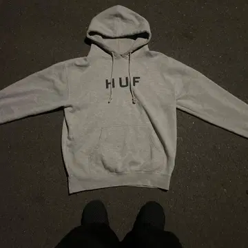 HUF 그레이 로고 후드티 M