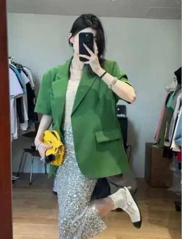 한국 그린 테일러드 자켓 숏슬리브