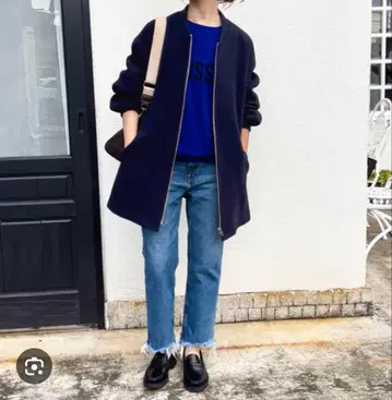 스픽앤스팬 네이비 집업 코트