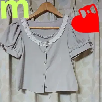 마조레티 퍼프 슬리브 그레이 프릴 옷깃 셋업 M