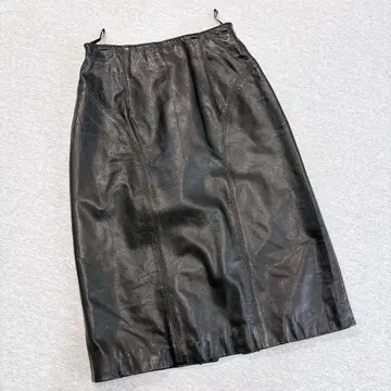 Lucia Bianchi 가죽 스커트 롱 기장 L 블랙 소가죽 이탈리아제