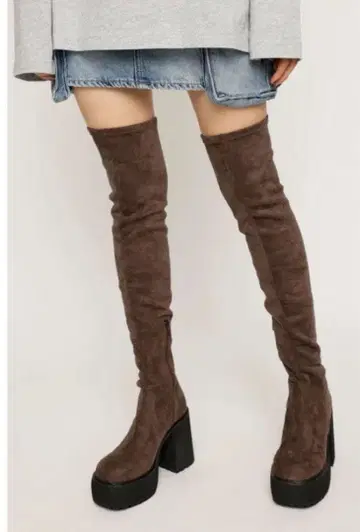 [SLY] 통굽 니하이 부츠 브라운 L 사이즈