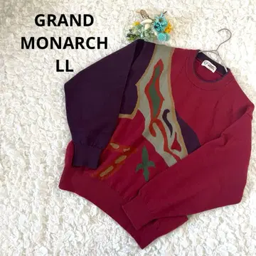 그랜드모나크 남성용 니트 울 기하학 패턴 크루넥 빨간색 LL