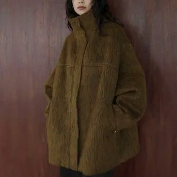 hellam 스텐카라 코트 샤기 스탠드 카라 코트 머스타드
