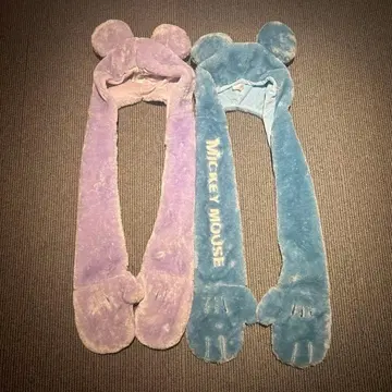 디즈니 미키 머플러 캡 블루 퍼플 세트