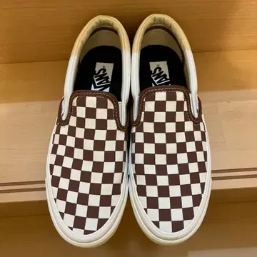 새상품급! VANS 브라운 체크 무늬 슬립온 26cm
