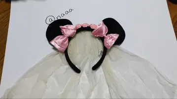미니 마우스 귀 머리띠 핑크 리본