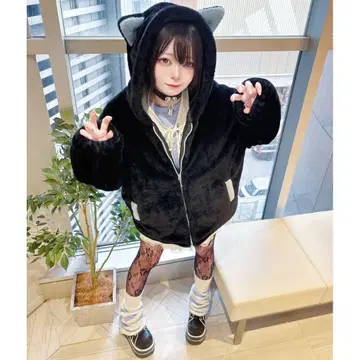 고양이 귀 후드 부착 플리스 자켓