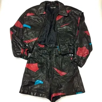 90s 천연 가죽 숏 자켓/숏팬츠 상하의 세트