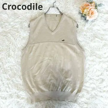 [크로커다일] 니트 베스트 자수 원 포인트 악어 베이지 골프