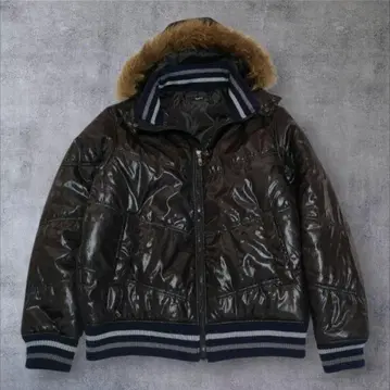 00s 퍼 패딩 자켓 리브 광택 y2k 시크 스타일 헤이세이 그런지 블랙
