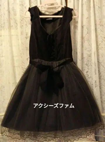 엑시즈팜 블랙 슬리브리스 튤 원피스