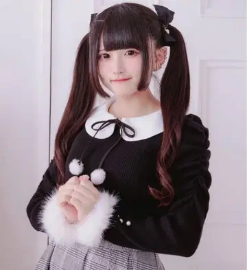 Palelfy 퍼 달린 리본 소매 컨셔스 풀오버