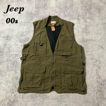 00sJeep 아웃도어 낚시용 조끼 다기능 포켓 카키 XL 지프