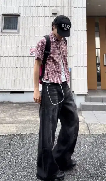 asapmode BlackScrawl Wide-leg DenimPants