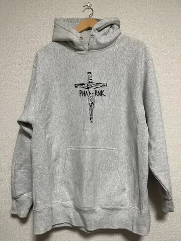 PHATRANK 십자가 프린트 그레이 후드티